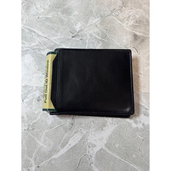 Rolfs Mens Black Full Grain Italian‎ Lambskin Leather Bifold Wallet Pull Out ID