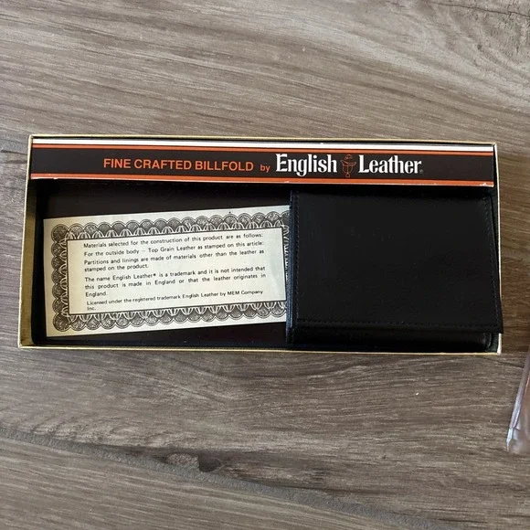 English Leather Designer Collection Leather Trifold Wallet Vintage 780388 Black