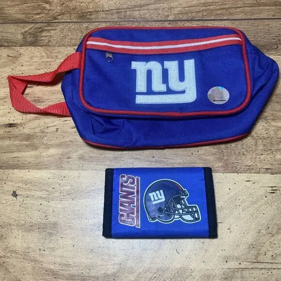Vintage NY Giants Travel Hand Bag & Wallet NFL Fan Lot - Very Good Cond.‎
