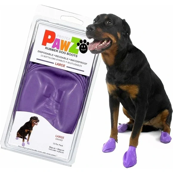 Protex PawZ 12 Rubber Dog Boots Size Large Waterproof Reusable Disposable Purple