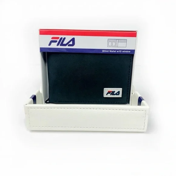Fila Black Bifold Wallet • Logo Front • 7 Card Slots • ID Window • Gift Box