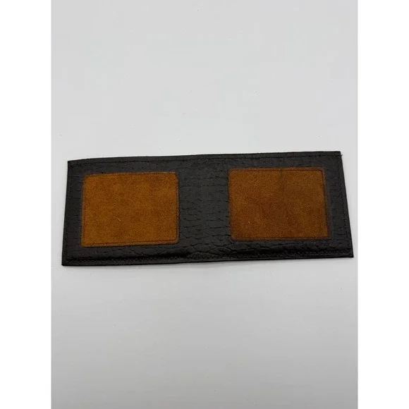 Vintage Elephant Grain Brown Leather Bifold Wallet Two-Tone Textured