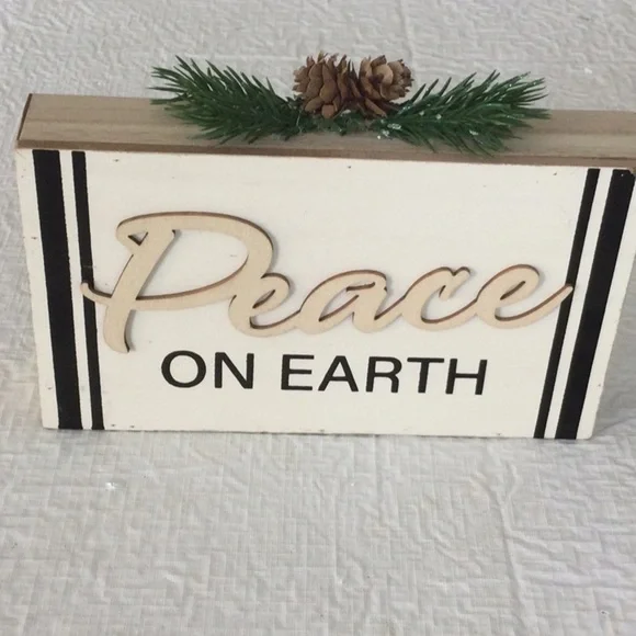 Peace On Earth Holiday Sign - White and Black