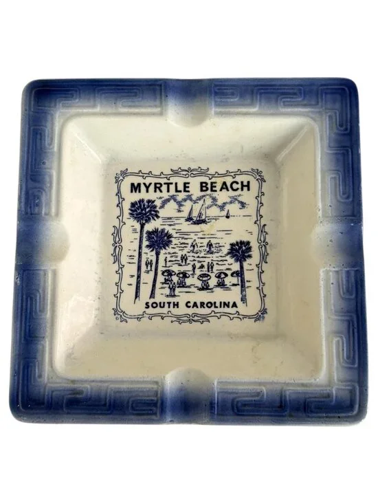 VTG Myrtle Beach South Carolina Ceramic Souvenir Ashtray Cigarette Cigar Blue