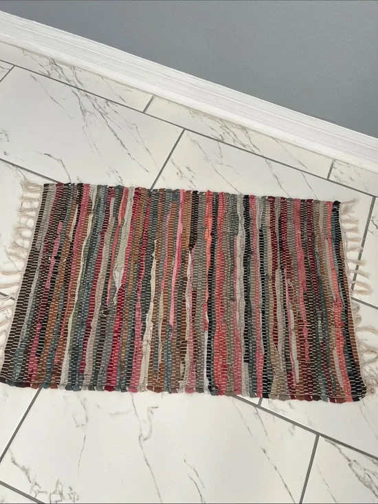 Boho Red, Pink, Brown Multicolor Striped Door Mat