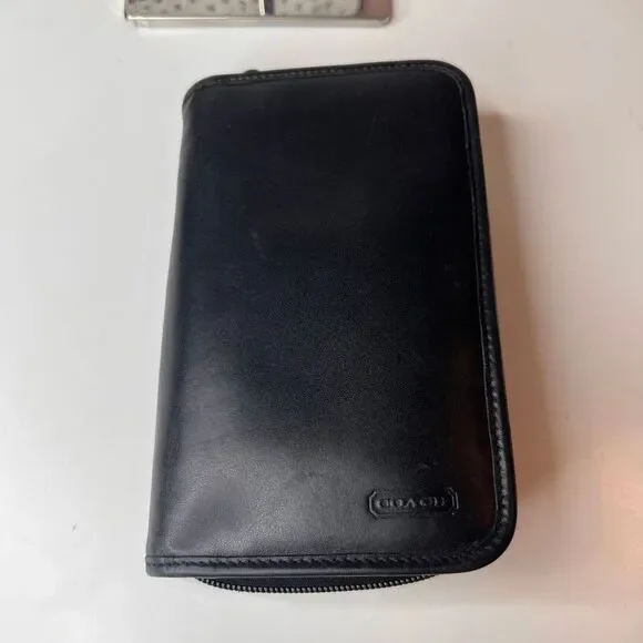 Coach Vintage Black Leather Zip Around Organizer Travel Wallet Planner wallet