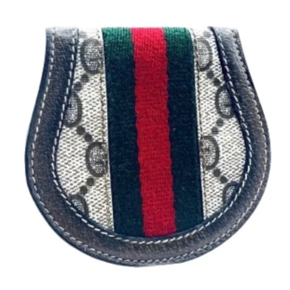 GUCCI GG Supreme Ophidia Sherry Line Navy Leather Snap Coated Canvas Coin Case