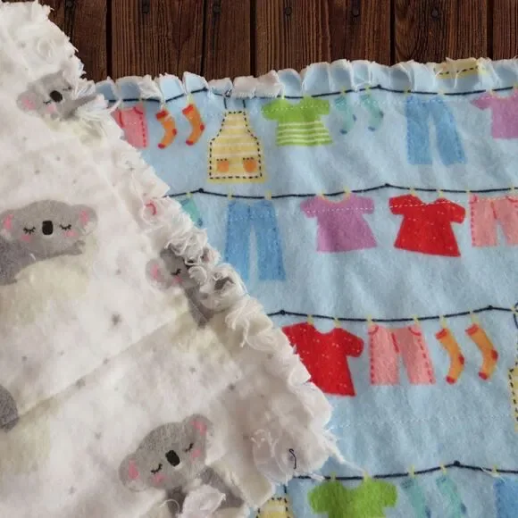 Burp Cloth, Flannel Rag Quilt Style, Reversible Clothesline Laundry, Koala Bears