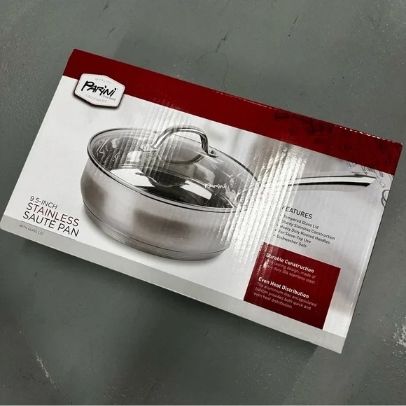 PARINI 9.5-inch Stainless Steel Sauté Pan With Glass Lid