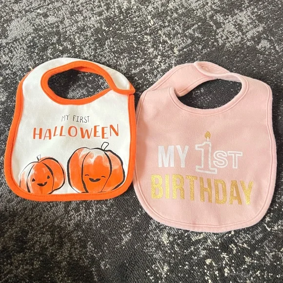 Set of 2 Carters bibs 1st Birthday & 1st Halloween