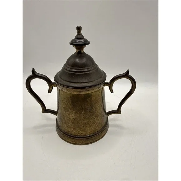 Vintage Brass Sugar Bowl w/Lid Unpolished Unmarked