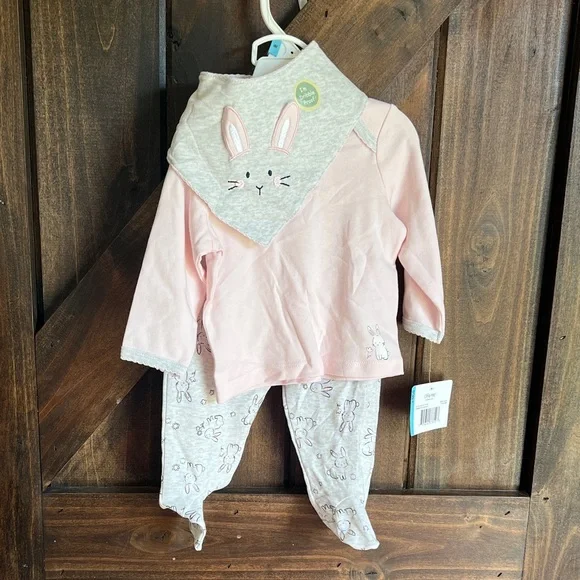 Little‎ Me Pink and Gray Bunny Bib Set