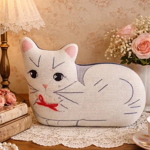 Vintage Needlepoint Cat Doorstop‎ Draft Stopper JCPenney Kitty Pillow Decor