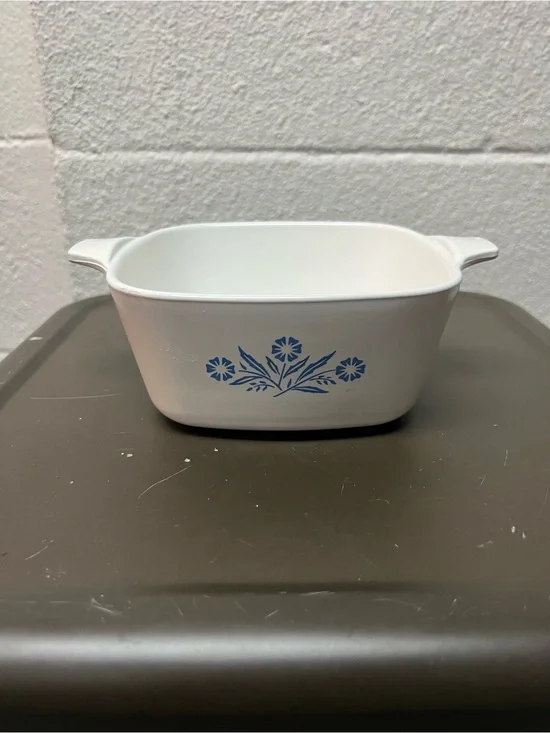 Corningware White Casserole with Blue Floral Design
