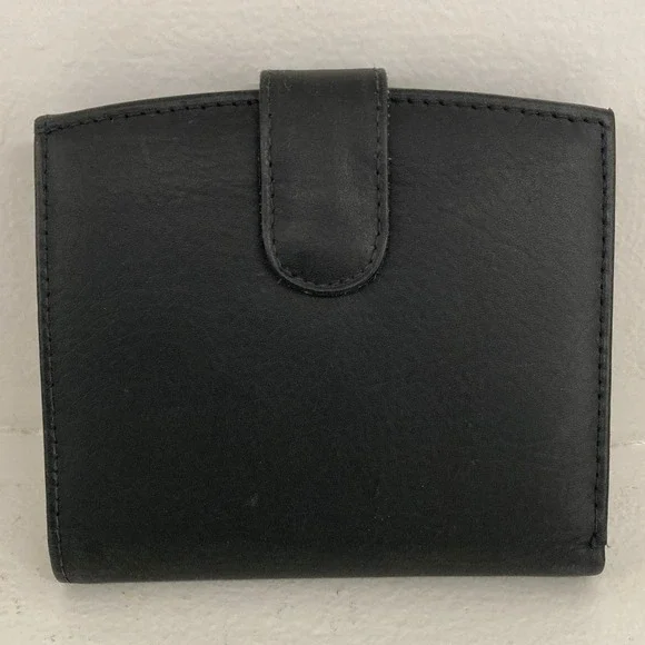 VTG 50s Hand Crafted Black Genuine Leather Bifold Wallet Coin Pocket Minimalist