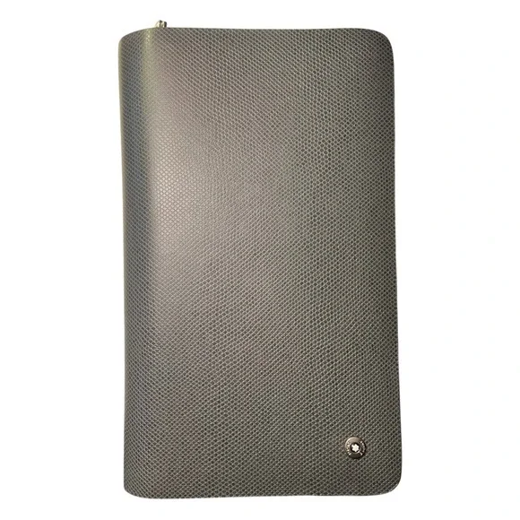 Montblanc Double Zip Travel Organizer Wallet Charcoal Black Leather Unverified
