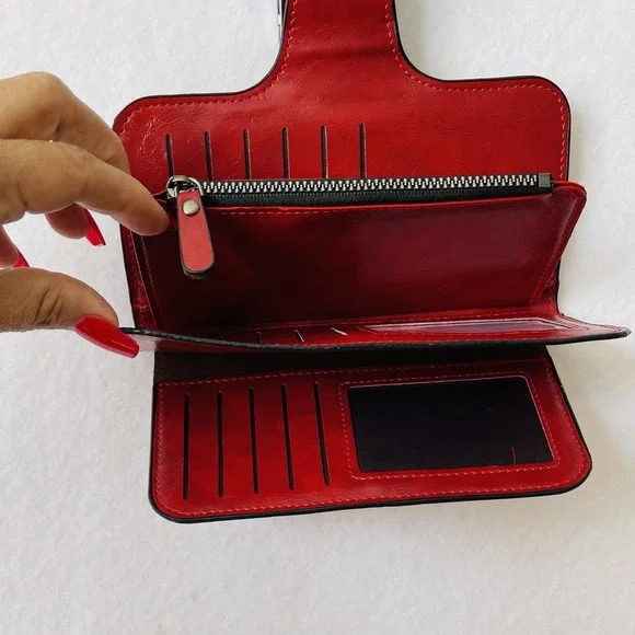 Men's long zipper Red wallet, leather wallet,Men's business handbag,cards Slots
