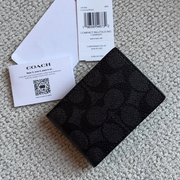 Coach Signature Compact Wallet Black