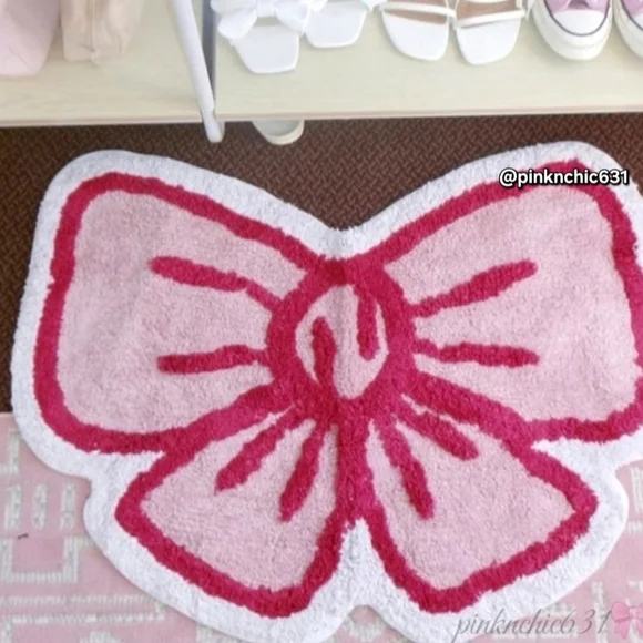 Pink Coquette Bow Shaped Accent Throw Rug