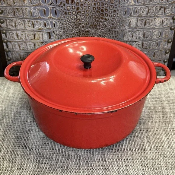 Rare Rosenlew, Finland Large Red Cast Iron Pot With Lid 1958