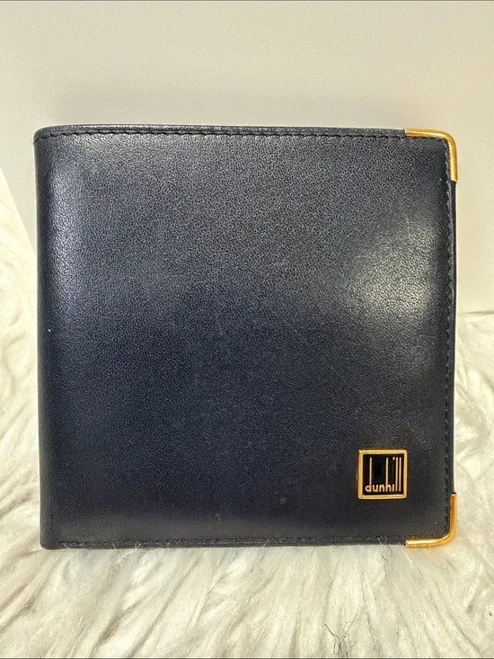 DUNHILL Black Leather Bifold Wallet with Gold Accents