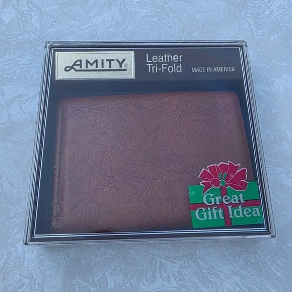 Amity Tri-Fold Wallet Brown Genuine Leather Vintage Made in USA