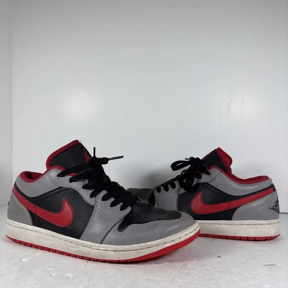 Size 8 Nike Air Jordan 1 Low Black Light Smoke Grey Gym Red‎ 553558-060