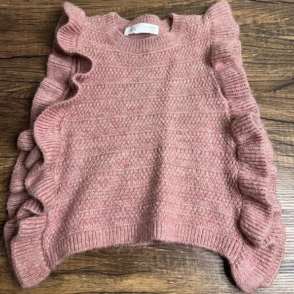 Zara Girls Ruffled Knitwear Bib Pink Layering Accessory One Size