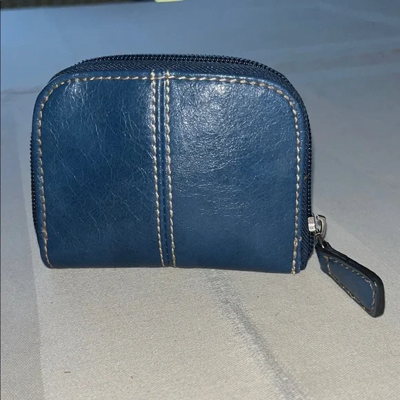 Elegant Franco Sarto Zip-Around Coin Purse Navy Leather Wallet Unisex