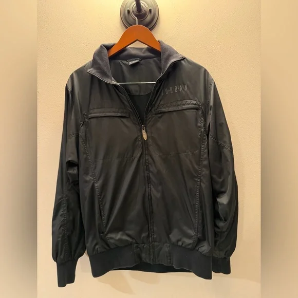 Large Air Jordan Michael‎ Jordan Black Zip Up Cafe Racer Style Coat medium