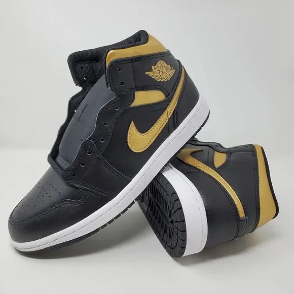 Air Jordan 1 Mid Black Metallic Gold Men's Athletic Shoes Sneakers NEW SZ 8