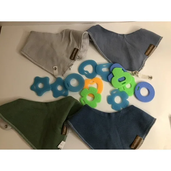 Baby Bandana Drool Bibs 4 Pack & 12 Teething Toys‎ — Soft, Absorbent & Safe