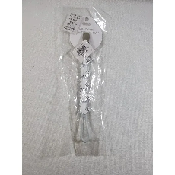 Mud Pie Bunny Silicone Pacifier Strap Clip Gray BPA Free Baby Paci Holder NEW