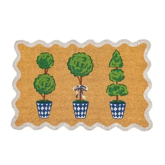 Scalloped Topiary Summer Coir Doormat, 23