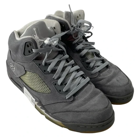 Jordan Sneakers Retro 5 Wolf Grey Size 11 Grey Good