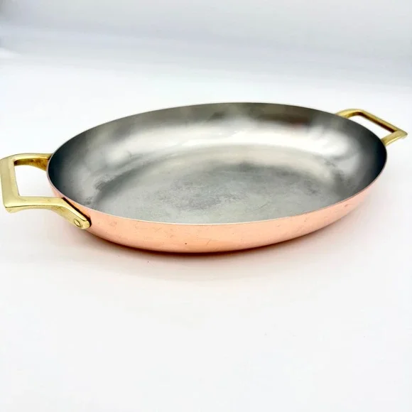 Paul Revere Home Au Gratin Pan 12 in Copper Bicentennial Gold-Tone Two Handles