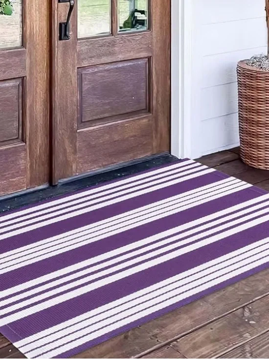 Purple and White Striped Indoor/Outdoor Rug