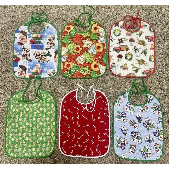 Lot Of 6 Quilted Handmade Christmas Baby Bib  Large Size‎ 12