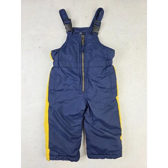 Oshkosh Kids Snowsuit Bibs Overall‎ Puffer Pants 24M Months Navy Yellow *READ*