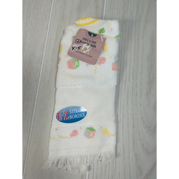 Vintage pullover towel style Baby Bib yellow pink green blocks balloons‎