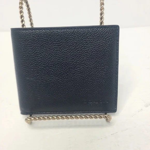 Coach‎ Men's ID Billfold Wallet Black Pebbled Leather