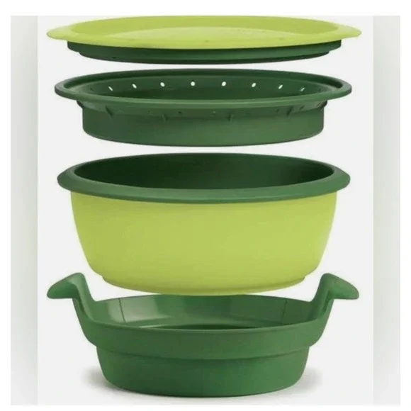 Tupperware MicroGourmet Steamer Microwave Cookware‎ Set Green Lime Colander