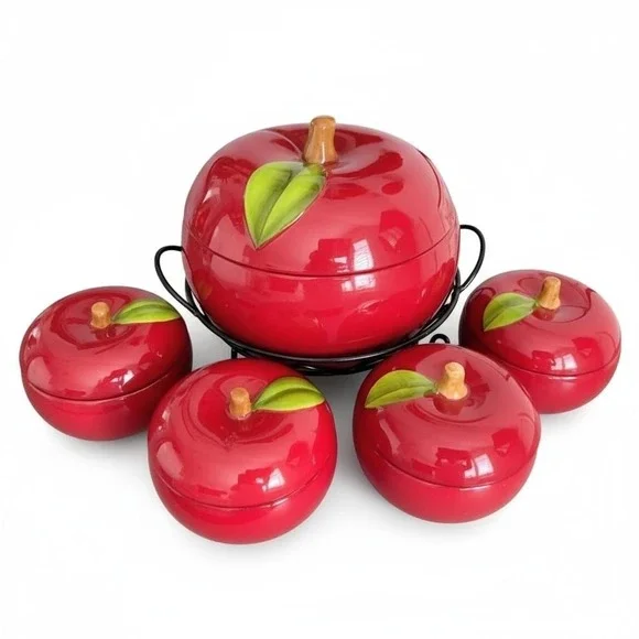 New Temptations‎ presentable Big Apple 3QT Tureen Set w/Wire Rack+4 Lidded Bowls