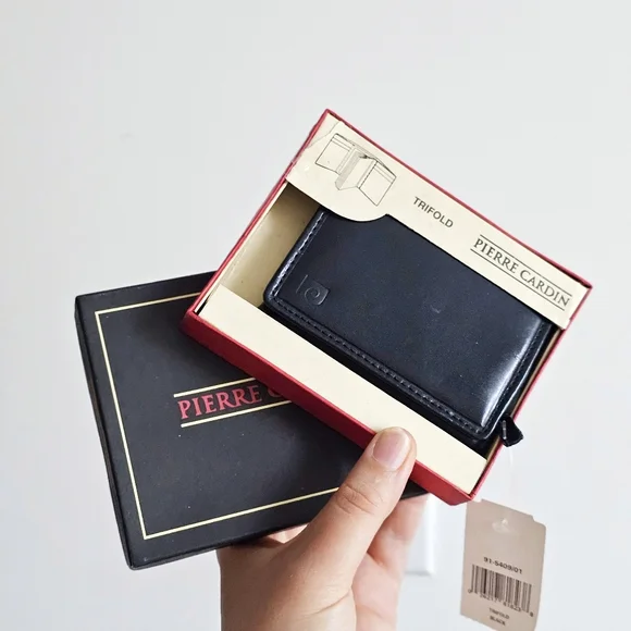 Vintage Pierre Cardin Black Genuine Leather Trifold Wallet NWT