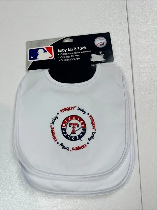 MLB Texas Rangers White Baby Bibs with Red & Blue Logo 2-Pack