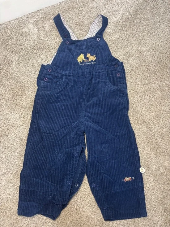 Vintage Winnie the Pooh 12-18 Embroidered Bib Corduroy‎ Overalls Classic Y2K