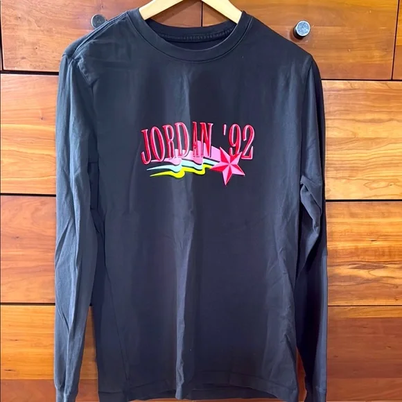 Jordan Black Long Sleeve Tee with Red Logo