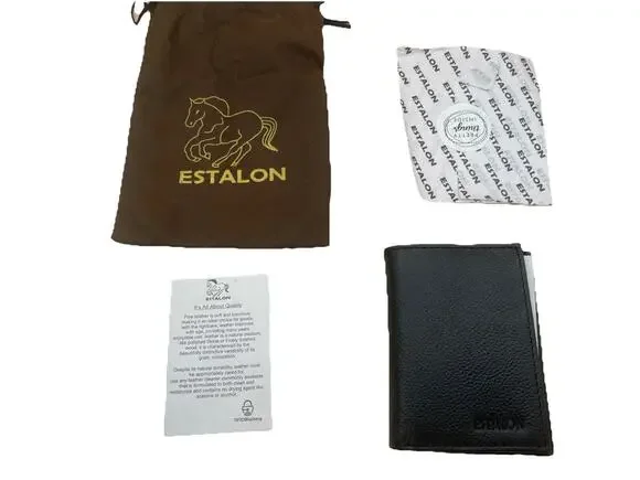 ESTALON Leather Black Trifold Wallet for Men - RFID Blocking - 6 Card Slots,m