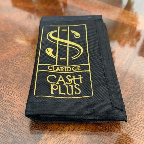 Vintage CLARIDGE CASH PLUS Casino Trifold Nylon Wallet Velcro Promotional 1980s
