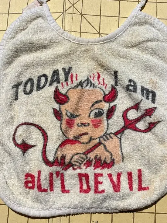 Vtg Reversible bib Today I am a lil Angel / Devil